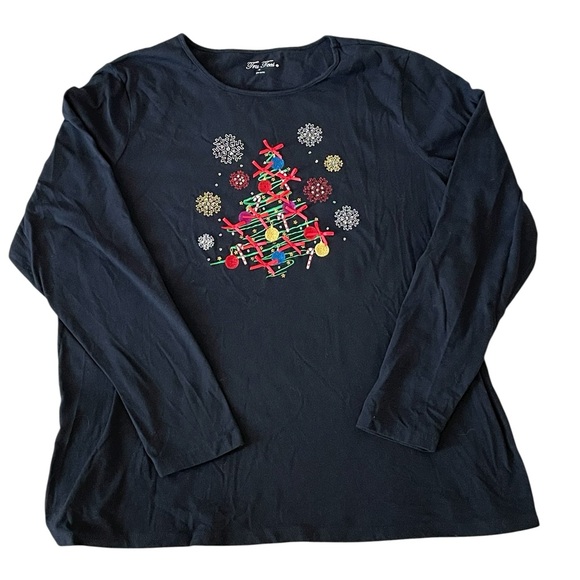 Tru T Tops - Tru Tees Black Christmas Tree Embroidered Tee Size 1X